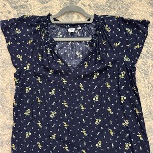 GAP Women's Navy Blue Floral Split neck Blouse